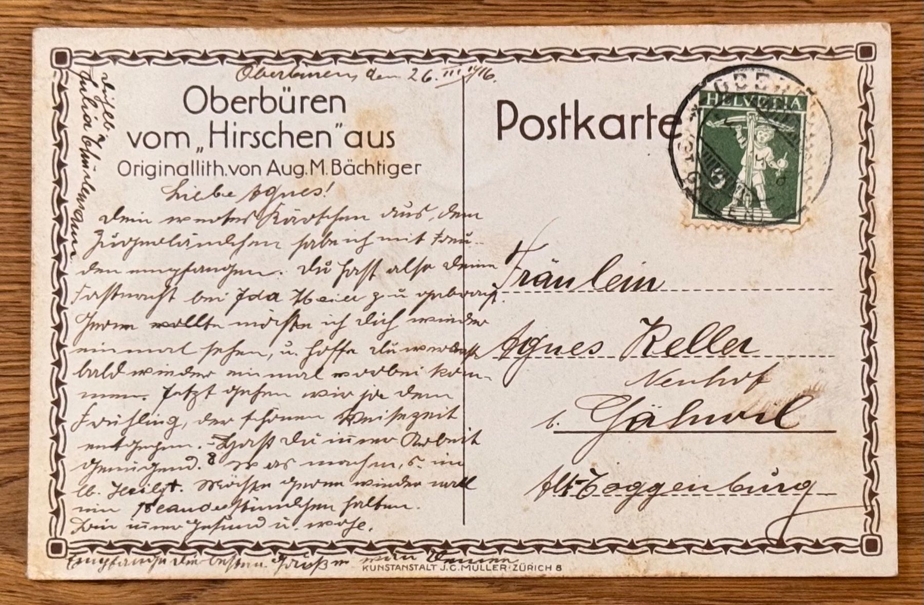 Cartoline postali: Oberbüren - Dorfpartie - Litho Aug. M. Bächtiger – Usato da Andwil SG venduto da Ariisa1234 1