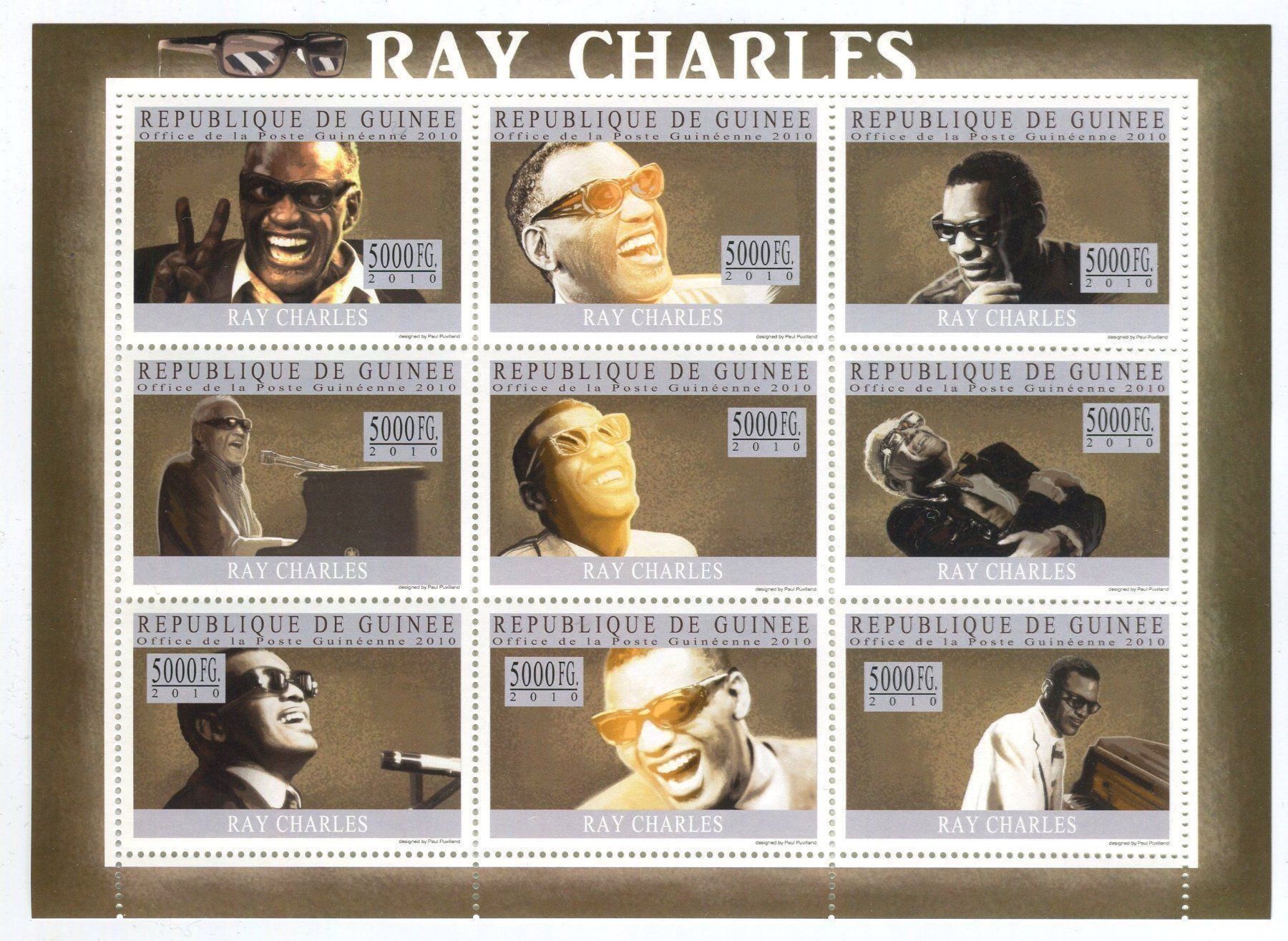 Tous les timbres: Block "Ray Charles". Guinea. – Neuf avec emballage d'origine à Basel par Butsch5
