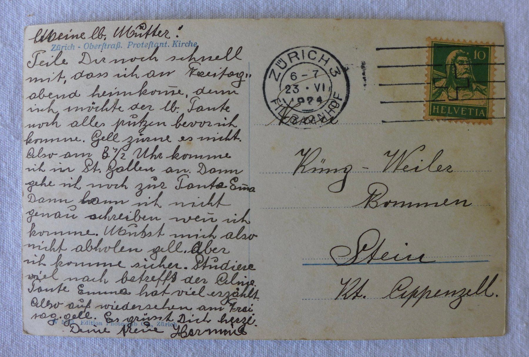 Cartoline postali: AK ZÜRICH OBERSTRASS, Protestantische Kirche – Usato da Wallisellen venduto da aloa09 1
