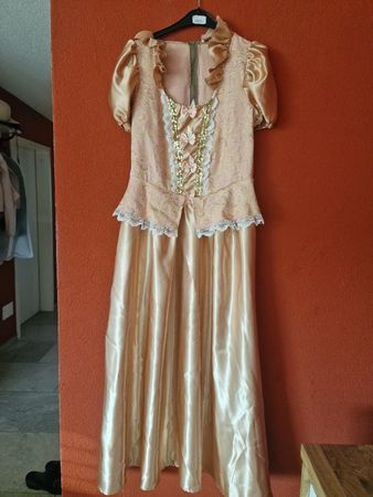 Damen Kleid lang Taft Stoff Grösse S/M beige 