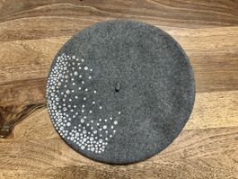 Elegante, graue Woll-Baskenmütze mit Strass – Winter-Accesso