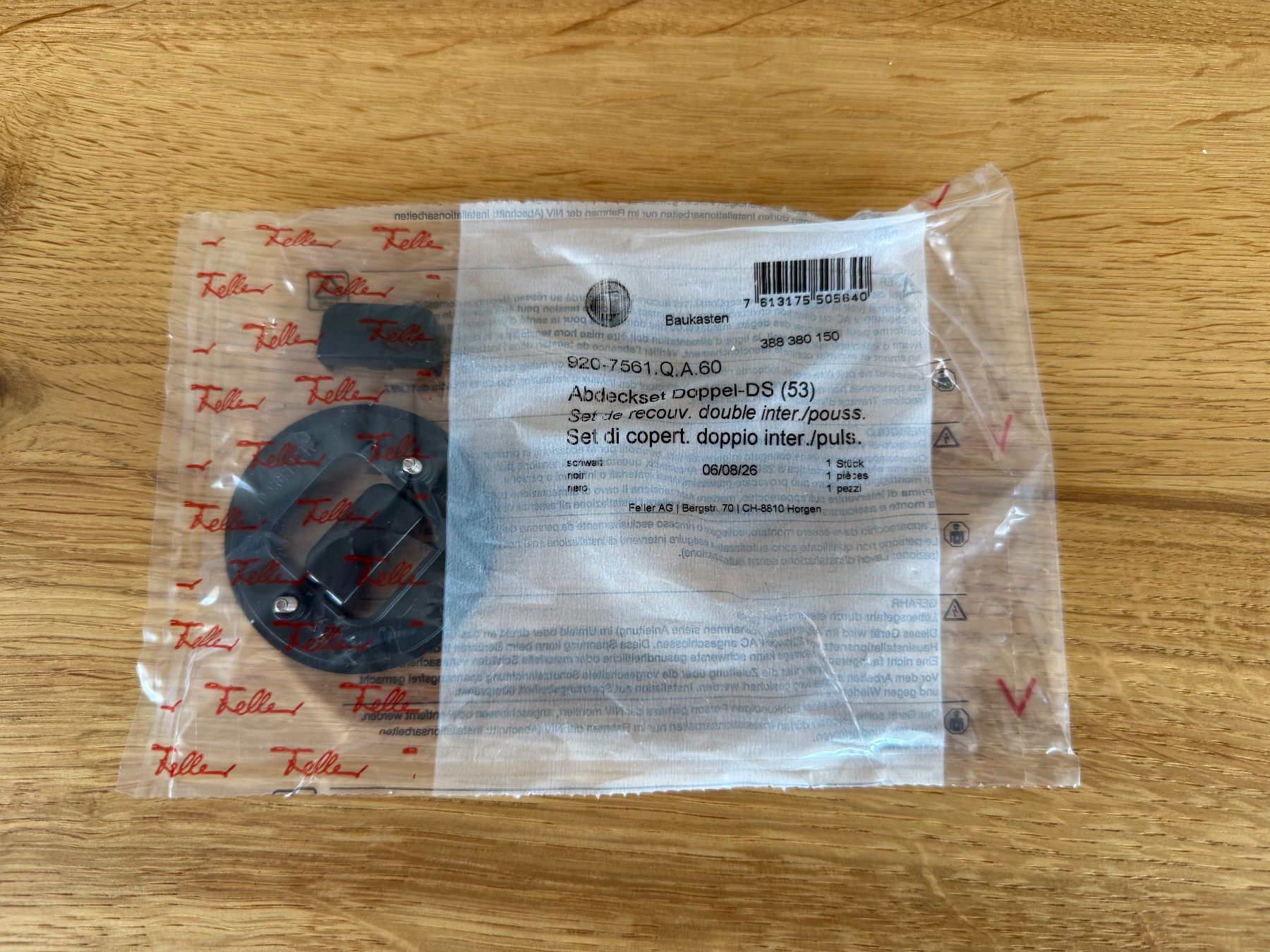 Feller Schalter: Abdeckset Doppel-DS, schwarz, NEU – Neu und originalverpackt aus Aesch ZH von airmax_zh