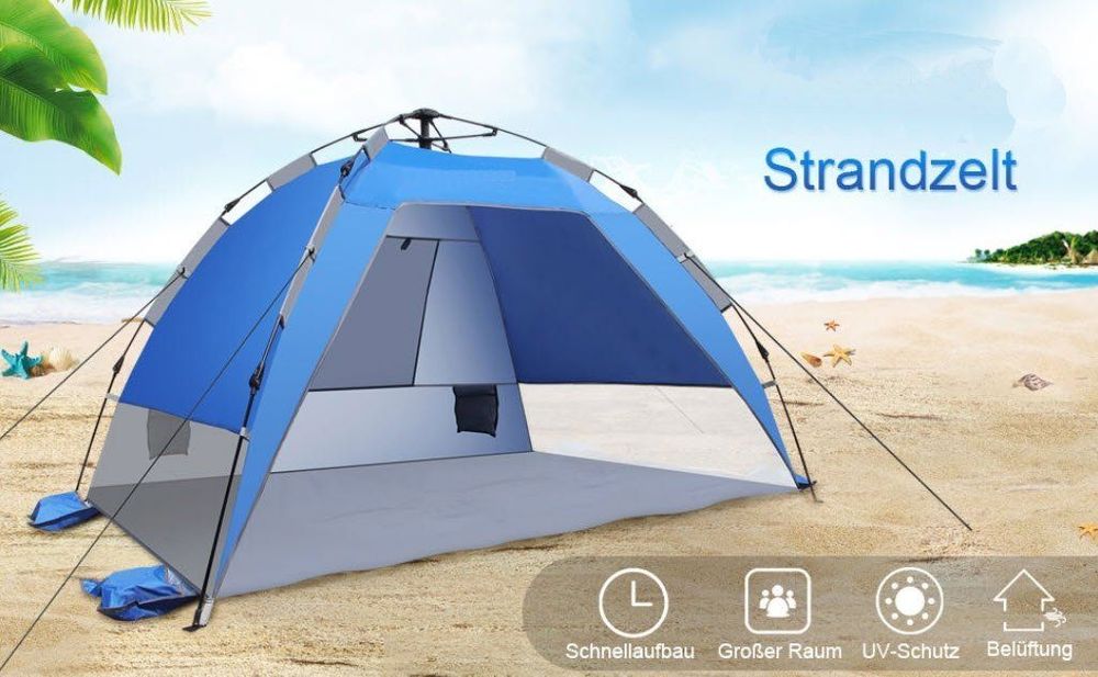 HAOYAO Pop Up Strandmuschel UV 50+ - Schnellaufbauendes Strandzelt Mit Sandsäcken