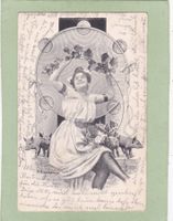 Kitsch Frau Blumen Schweine 1907