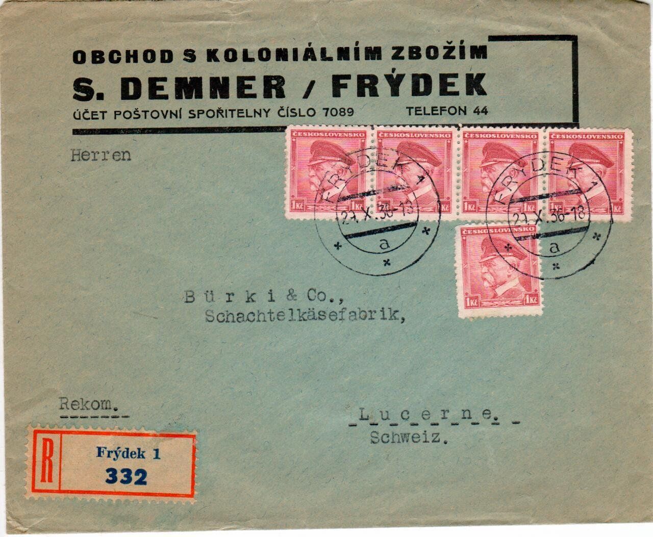 Tutti i francobolli: Brief, Tschechoslowakei - Luzern 1936 – Usato da Wolhusen venduto da Curver9