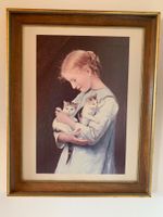 Albert Anker Bild Druck Mädchen mit 2Katzen