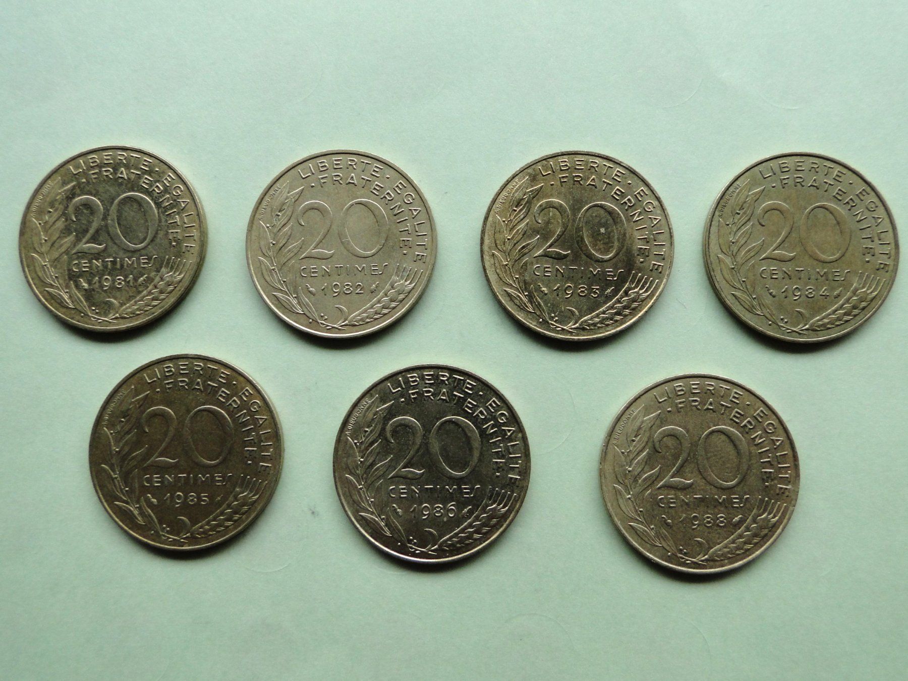 Tutti le monete: 7x 20 centimes France 1981-1988 – Usato da Killwangen venduto da cyrano56