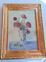 Originales Rosen-Aquarell von E.Rentsch, gerahmt