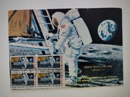 Maximumkarte, Apollo 11 Mondlandung 1969 mit 4 Briefmarken