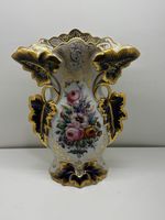 Vase Sachet Marseille Blumenmalerei Goldverzierung H30cm