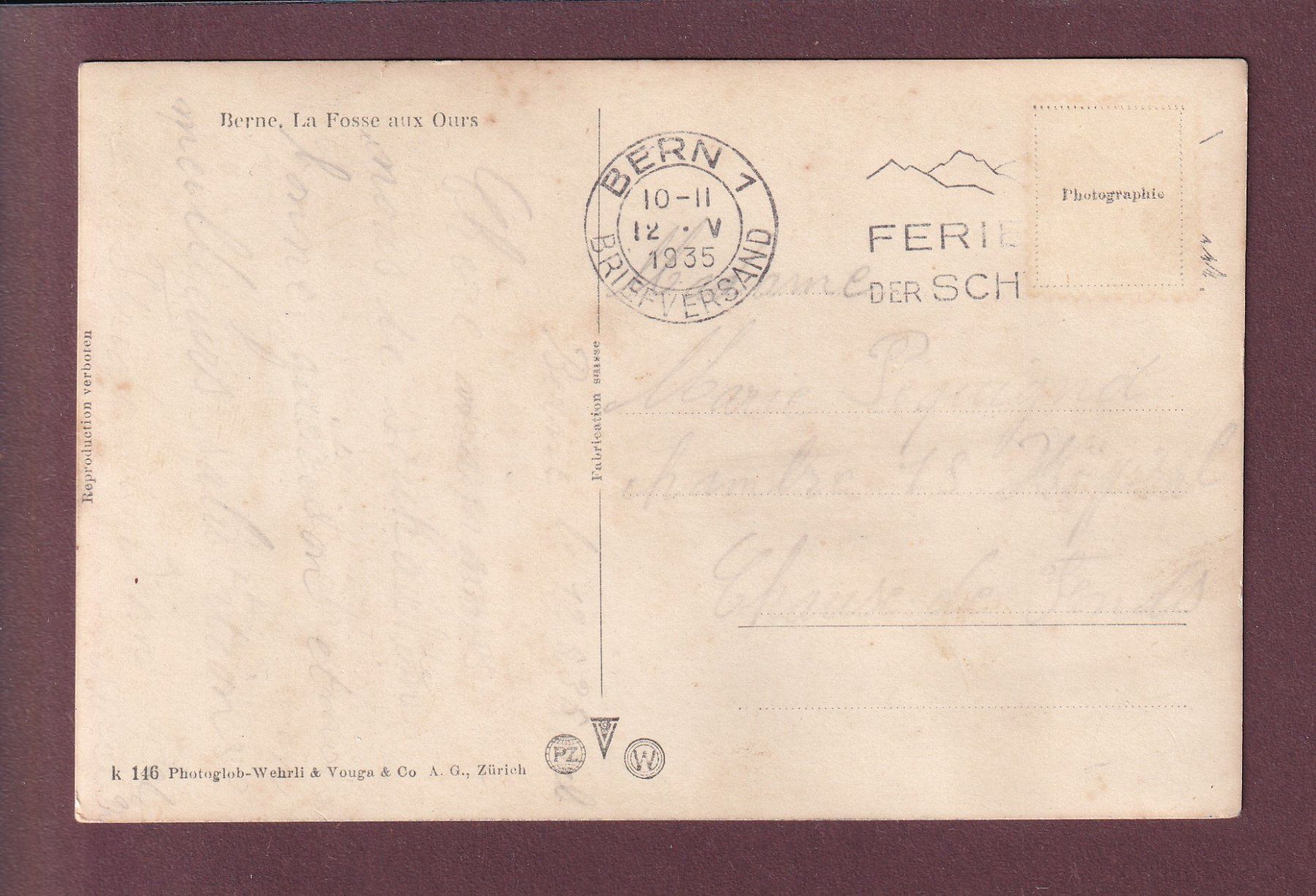 Cartoline postali: BERN - Bärengraben - 1935 – Usato da Pully venduto da nicecards 1