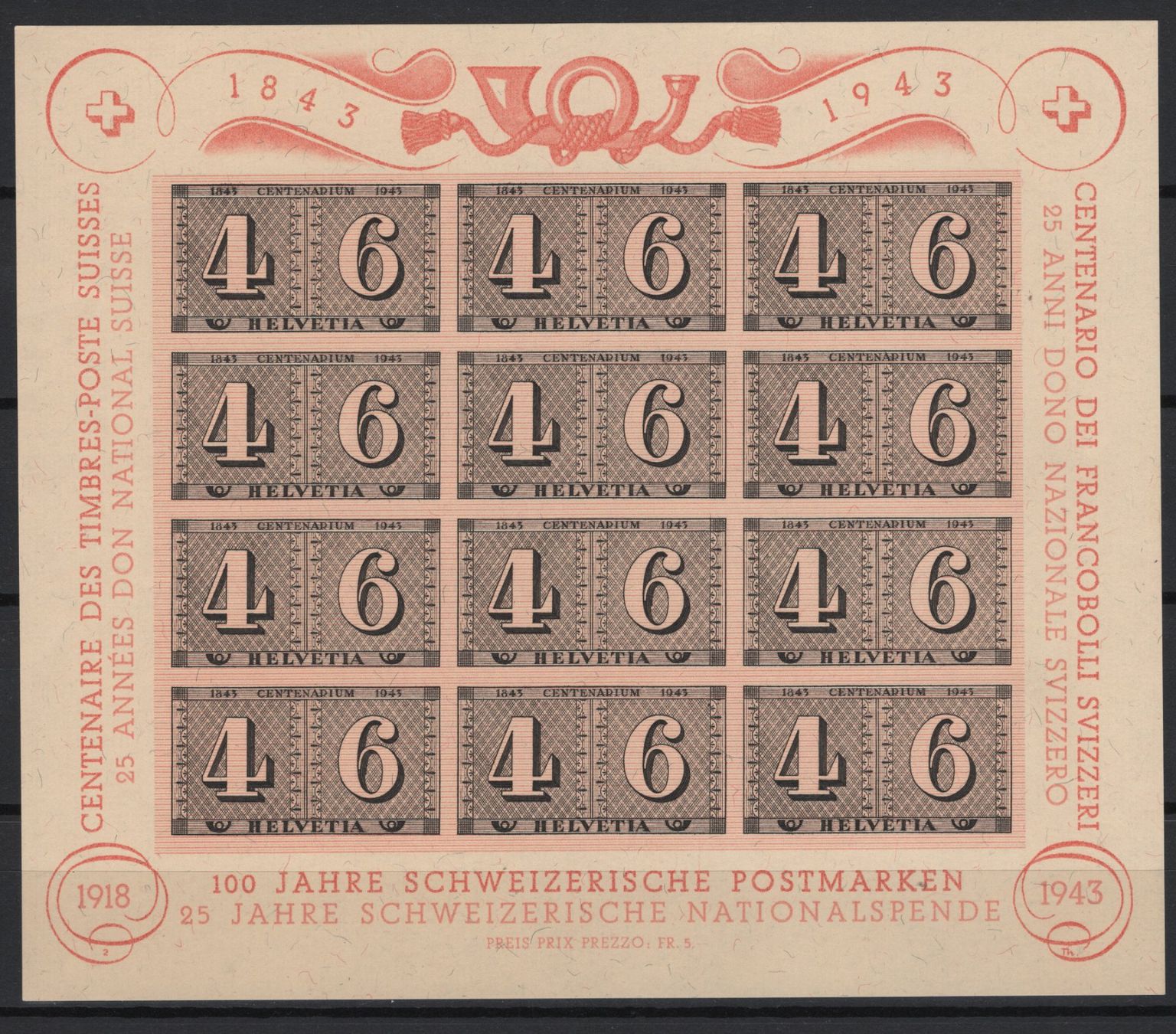 Tutti i francobolli: 1943 Luxusblatt 100 Jahre Postmarken Nr. 2 / postfrisch – Usato da Oppligen venduto da alt_bis_neu