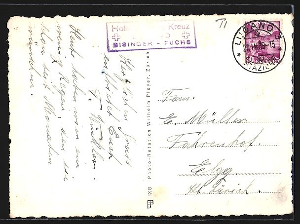Ansichtskarten: AK Lugano, Panorama con Mte. Br, 1939 – Gebraucht aus Berlin von bartko-reher 1