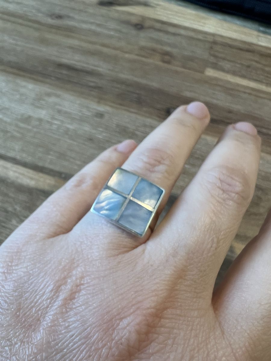 Anelli: Mutterperl Blaue Ring Silber 950 mit Gravur – Usato da Triesen venduto da bubita 2