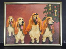 Top Ölgemälde mit vier Basset Hunden - Sign. Hein 1996  S317