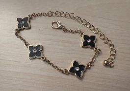 Modeschmuck-Armband goldfarben m. schwarzen Kleeblättern neu