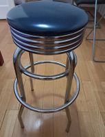 Sgabello bar stile retro in metallo seduta blu usato
