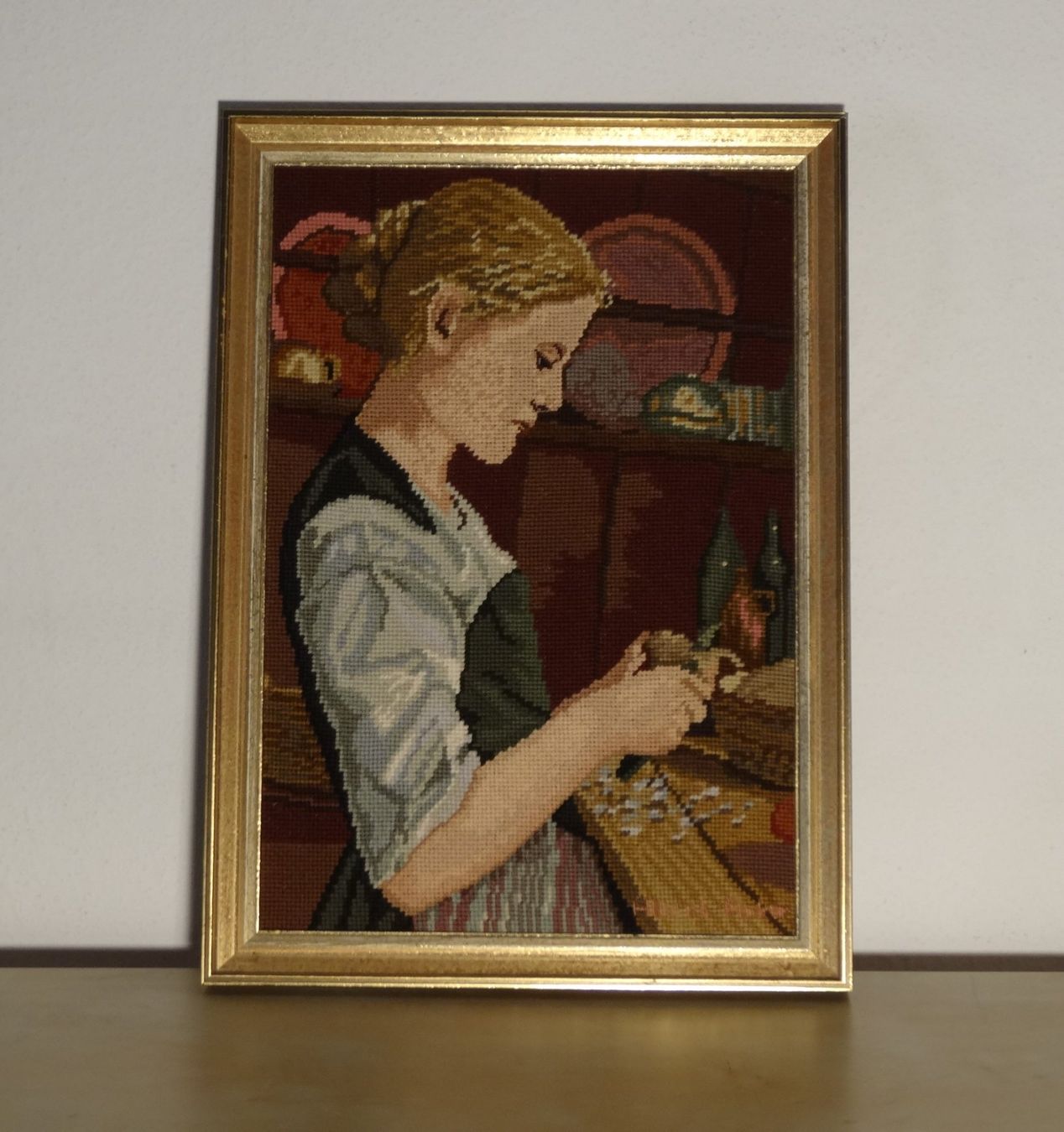 Foto & Immagini: Bild: Blondes Mädchen Stick. Stil: "Albert Anker" Goldrahmen – Usato da Allschwil venduto da FindeAuserlesenes 1