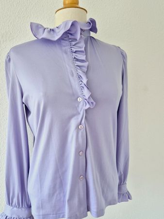 BLUSE VINTAGE 40 L VIOLETT RÜSCHEN TUNIKA SHIRT TOP violett