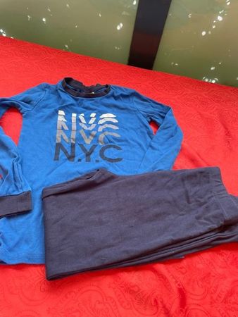Junge Pyjama 152 blau schwarz 100% Baumwolle Bio