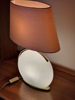 Tischlampe Messing mit Glasschaft und Textilschirm dimmbar