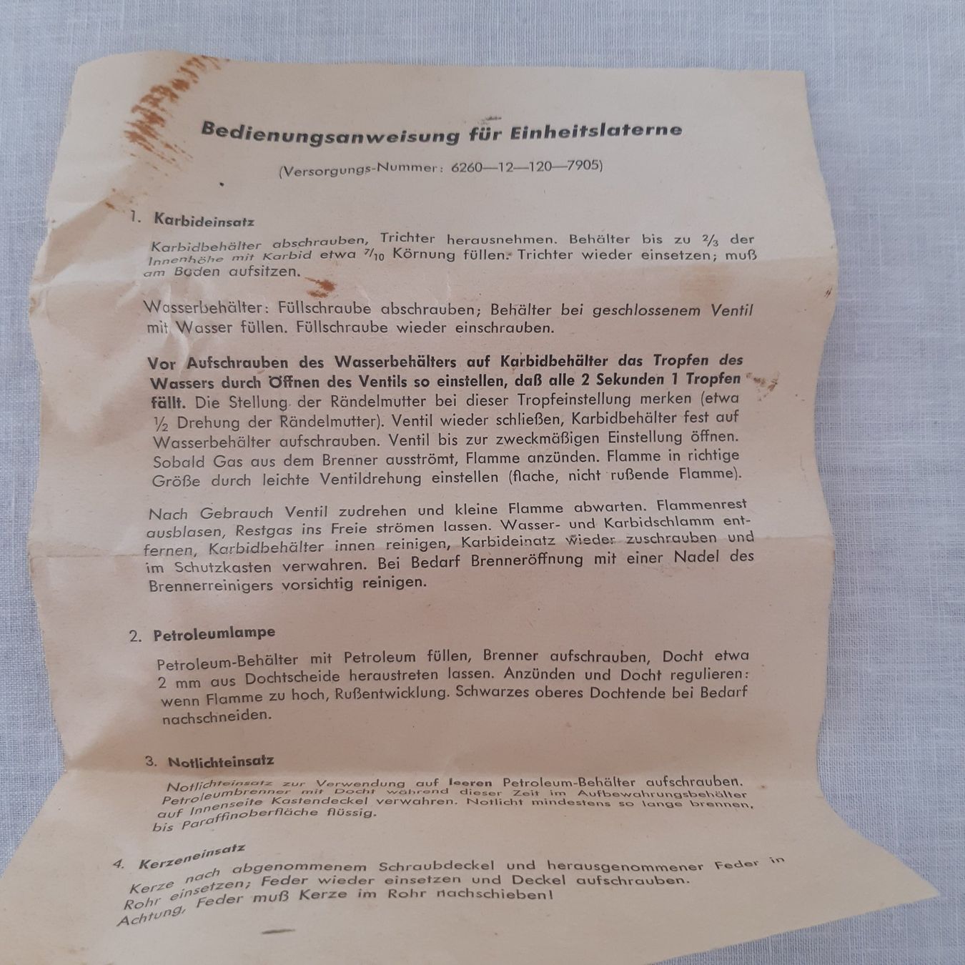 Schweizer Armee Lampade: Karbid Laterne – Usato da Subingen venduto da sandstrasse 6