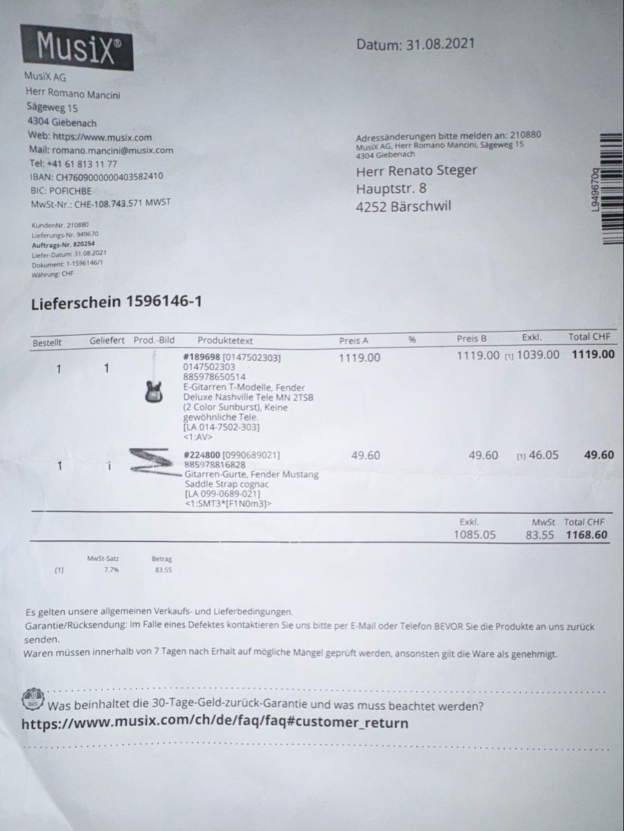 Fender Strumenti musicali: E-Gitarre, Fender Telecaster – Nuovo (secondo la descrizione) da Bärschwil venduto da rst_5699 8