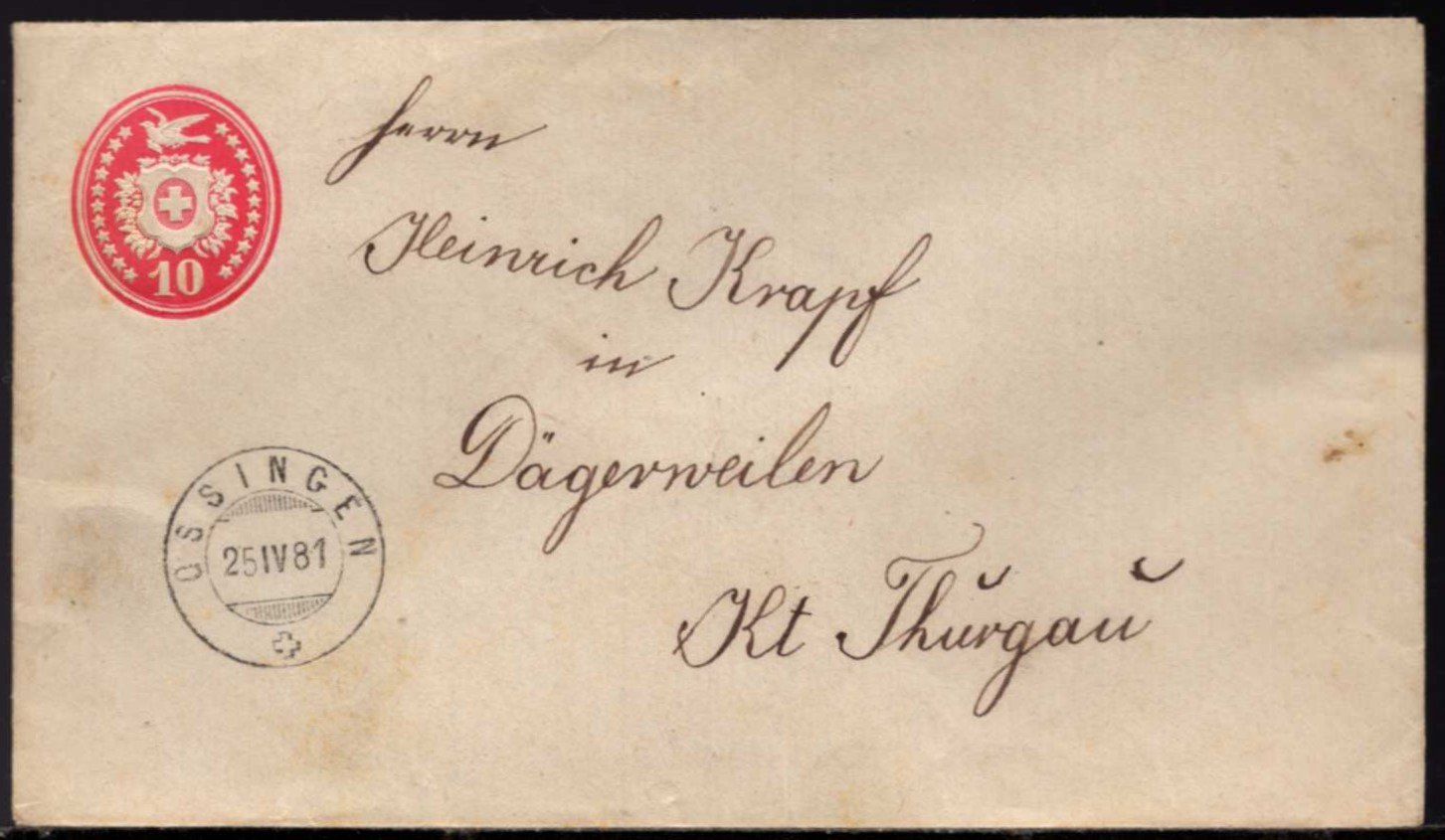 Tutti i francobolli: OSSINGEN,  25.IV.81  Tübelibrief – Usato da Aarau venduto da kufi44