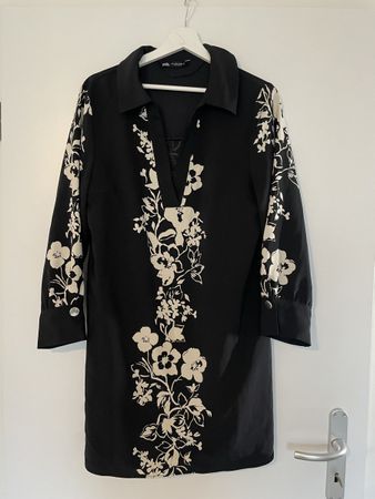 Zara Women's Floral Dress Black/White Size L Chic & Stylish