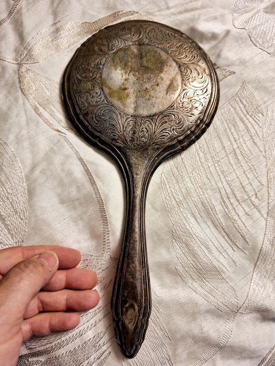 Vintage Handspiegel mit Intarsien, Silber? (Gebraucht) in Lotzwil für