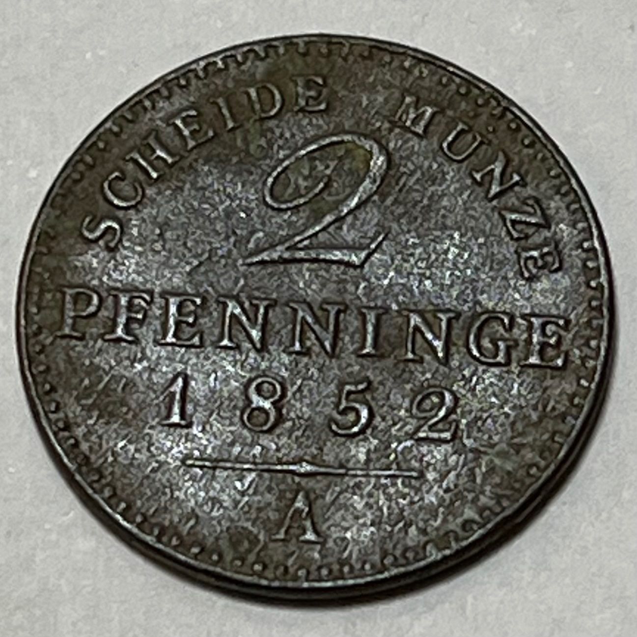 Tutti le monete: 2 Pfennigs - Frederick William IV - 1852 – Usato da Dietikon venduto da Numis8953
