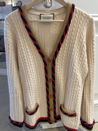 Gucci Cardigan Wool Cashmere Cream Red Gold Size XS / S