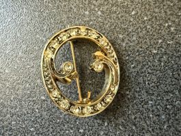 Vintage-Brosche mit Initiale O goldfarben mit Strass.