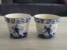 2er Set Delfts Blue Übertöpfe – Handbemalt mit Windmühle