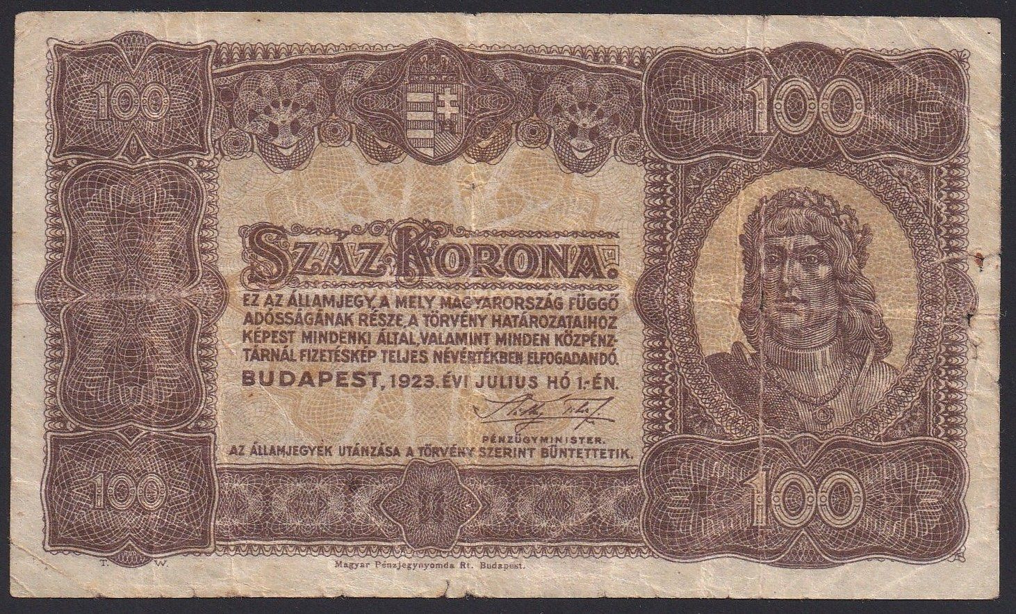 Banconote: Ungarn 100 Korona 1923 – Usato da Brugg AG venduto da banknoten_muesli