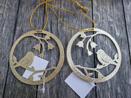 2x Metall Ring mit Vogel zum Hängen Metall, gold
