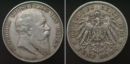 BADEN 5 Mark 1904 G, FRIEDRICH I. Silber ss-vz