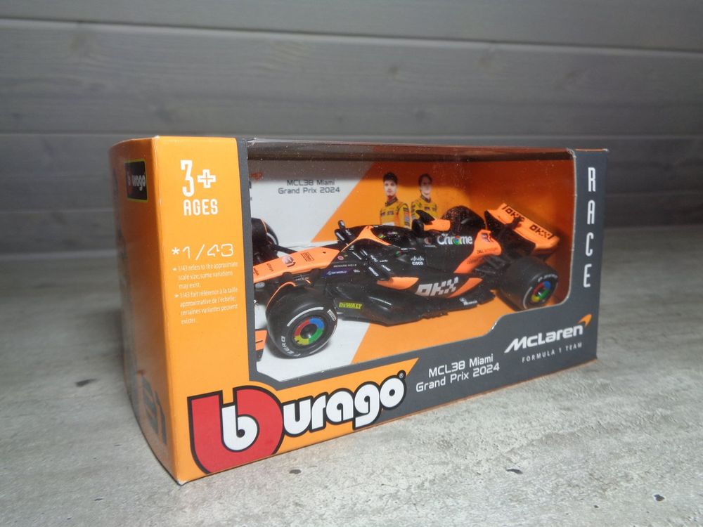 Voiture F1 McLaren MCL38 Miami 2024 Norris 1:43 Bburago - Avec Casque