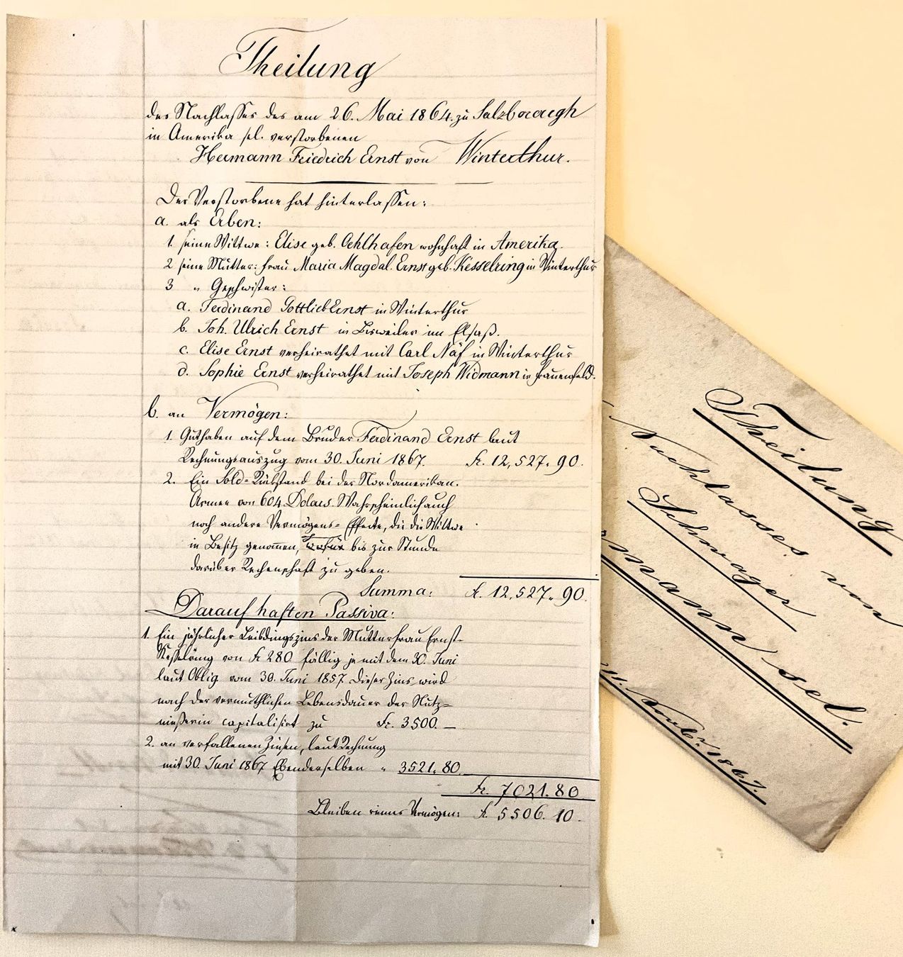 Documenti: 14 Dokumente Todesfall H.Ernst in Amerika 1864 v. Winterthur – Usato da Pfungen venduto da Doku7 6
