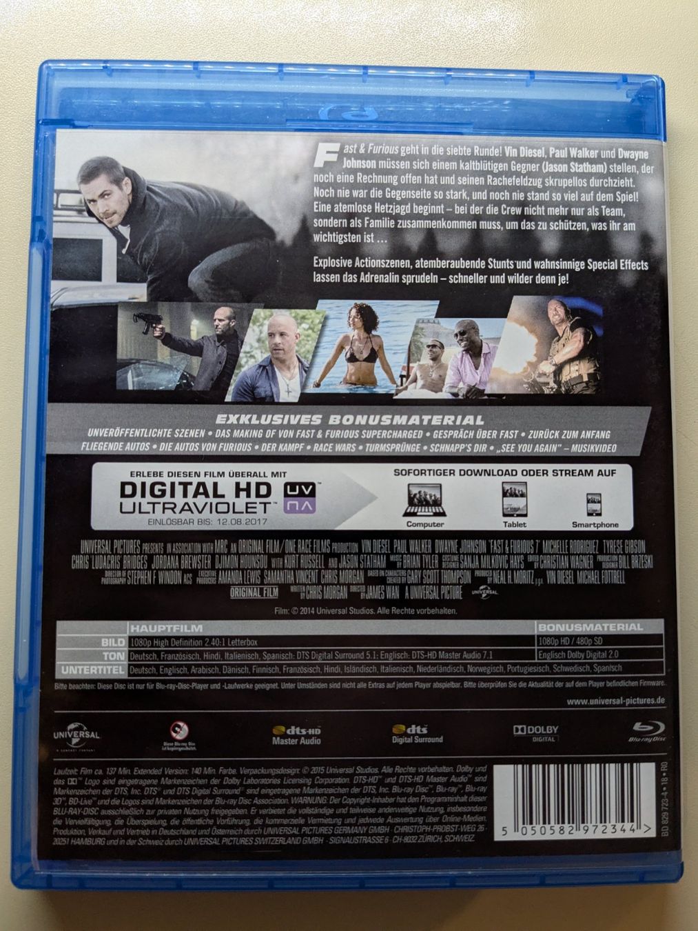 Alle DVDs: Fast & Furious 7 - Extended Version [Blu-ray] – Gebraucht aus Port von gecotom 1