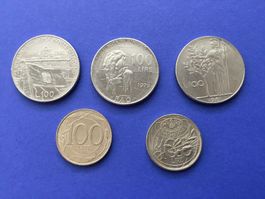 5 verschiedene 100 Lire Italien