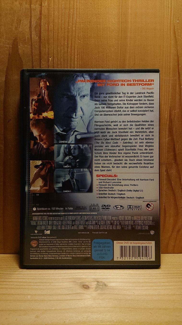 Tutti i DVDs: FIREWALL DVD mit Harrison Ford – Usato da Wilderswil venduto da Exebub 1