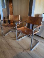 2x Leder Stahlrohr Sessel Armlehnstühle Chrom guter Zustand