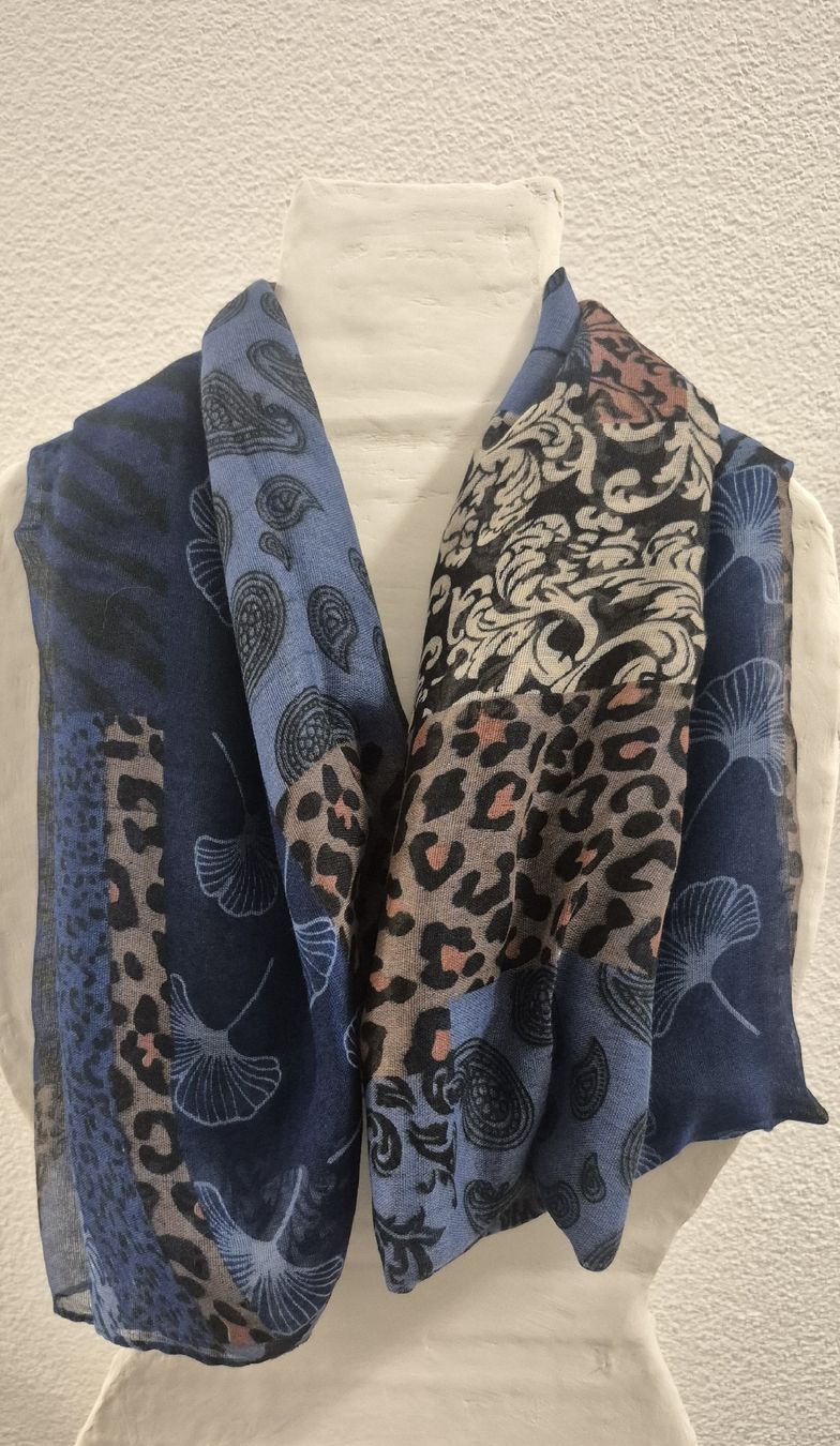 Foulards & écharpes: Foulard/Sciarpa patchwork donna blu leopardata zebra florea – Neuf (Voir description) à Giubiasco par Stefaniav 1