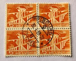  Viererblock Nr.298  Stempelt 1949  Fribourg Landschaften 
