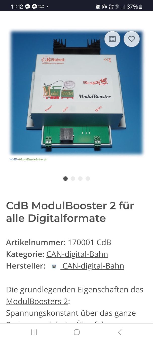 Modelleisenbahnen: Cdb Elektronik Modulbooster H0 Wechselstrom – Neu (gemäss Beschreibung) aus Männedorf von Modelle-aller-Art