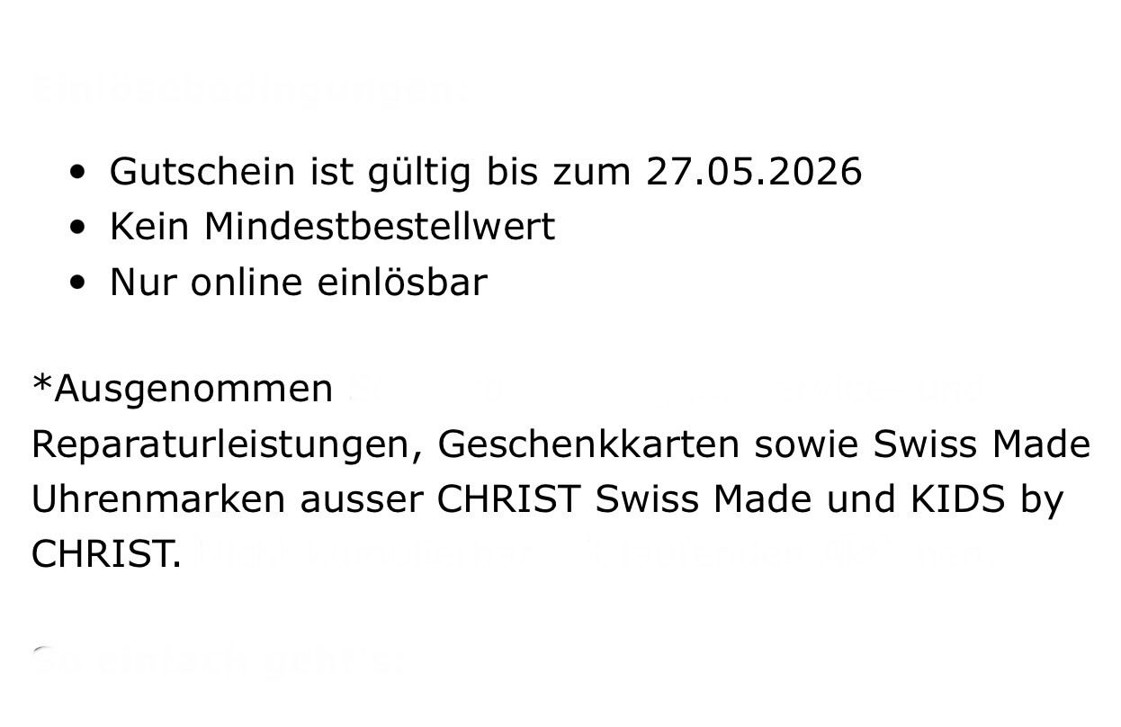 Christ Buoni: Christ 10% Rabatt Gutschein – Nuovo e nell'imballaggio originale da Zürich venduto da Marcel_2202 1