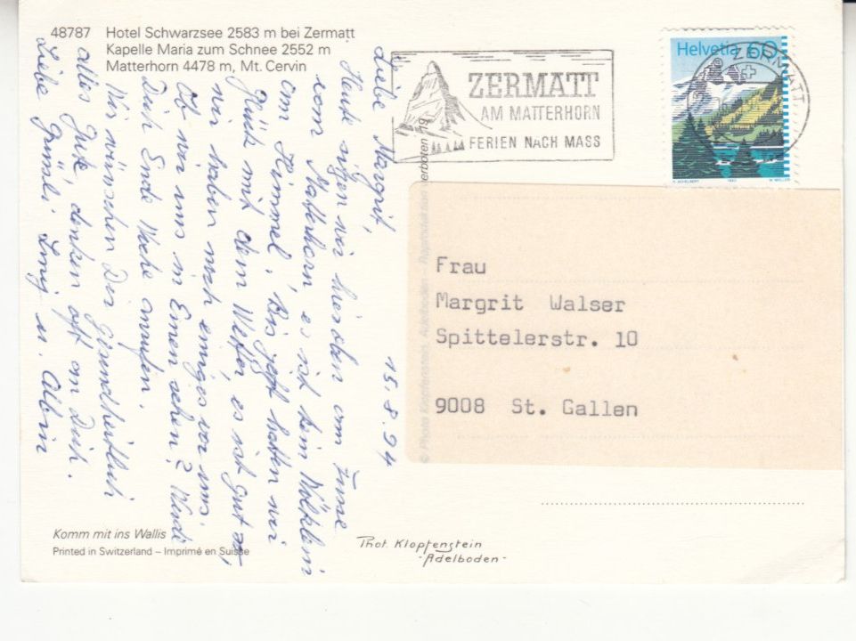 Cartoline postali: Schwarzsee 1994 – Usato da Bürglen TG venduto da StampGraf 1