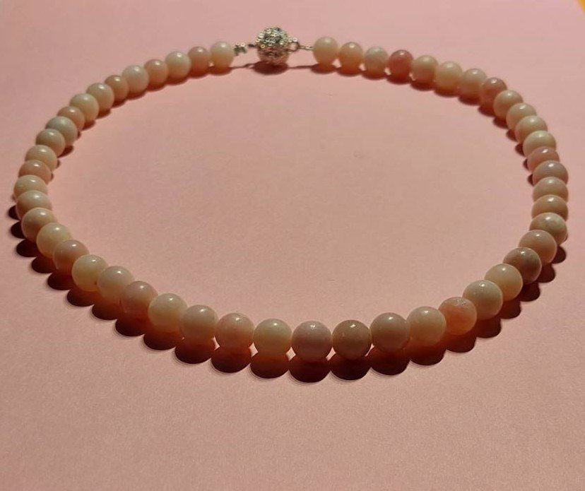 Collier Muschelkernperlen Weiß 10mm AAA Geknotet 43cm Weiße Collier Perlenkette 43cm – AAA Muschelkernperlen Geknotet, Sterlingsilber-Verschluss Echte
