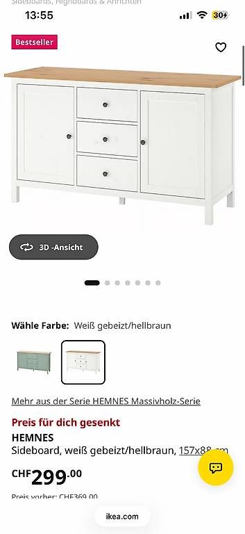 Cassettiere: Weisses Sideboard mit Holzplatte  – Nuovo e nell'imballaggio originale da Neuhausen venduto da cha_29dk 1